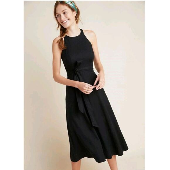 Anthropologie Maeve Greta Linen Midi Dress in Black, sz 0 - Picture 1 of 16